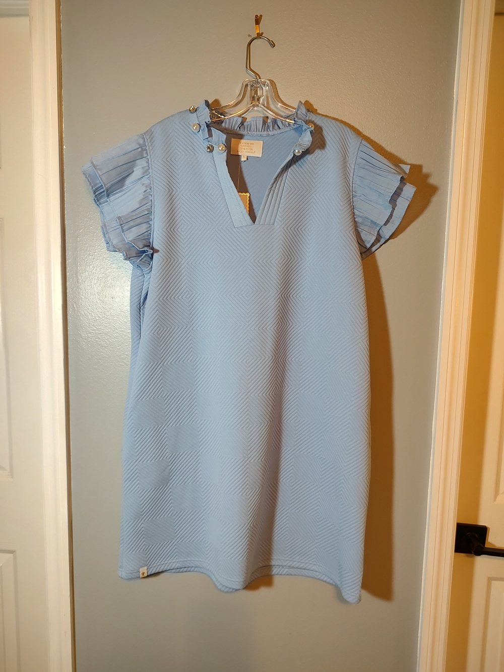 Simply Southern Powder Blue Ruffle Sleeve Shift Dress